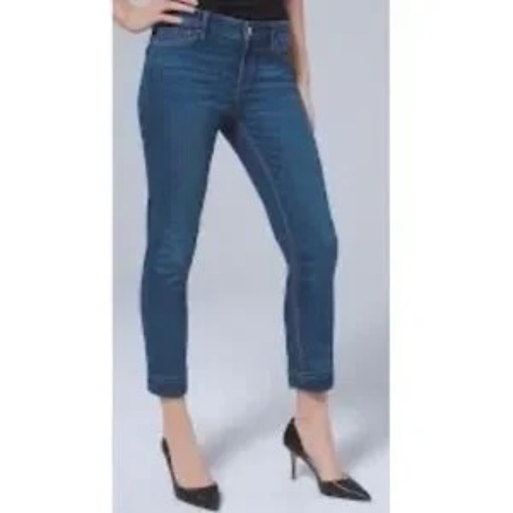 WHBM Slim Crop Mid Rise Cuffed Skinny Jeans Medium Wash Size 14 Denim Blue